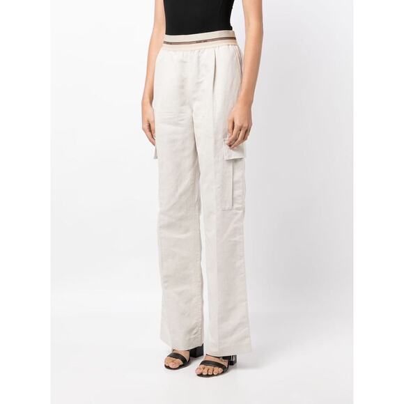 Helmut Lang Pull On Stretch Cargo Pants Beige Linen Cotton Size 0 - Picture 1 of 11